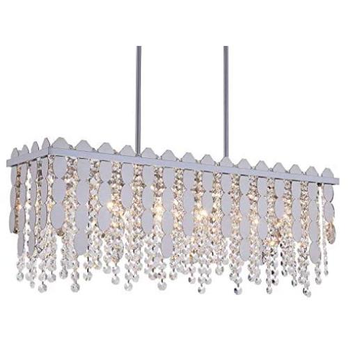Q&S Rectangle Crystal Chandelier Lighti Fixture, Modern Chrome 6 Lights Chandeliers Ceiling Light Fixture for Dinning Room, Living Room,Kitchen Island, Hotel Lobby,Chrome