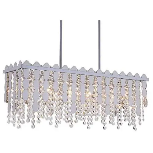 Q&S Rectangle Crystal Chandelier Lighti Fixture, Modern Chrome 6 Lights Chandeliers Ceiling Light Fixture for Dinning Room, Living Room,Kitchen Island, Hotel Lobby,Chrome