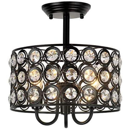 HMVPL 3-Light Crystal Ceiling Lamp, Modern Semi Flush Mount Pendant Lighting Fixtures for Kitchen Island Dining Room Foyer Hallway Entryway Farmhouse Closet