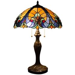 Tiffany Style Lamp Stained Glass Table Light W16H24 Inch Beige Blue Liaison Shade S160E WERFACTORY Lamps Parent Friend Lover Living Room Bedroom Study Office Desk Bedside Reading Antique Crafts Gifts