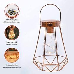 Iron Geometric Lantern Lamp, Warm White LED Table Lamp, Cordless Portable Desk Lamp, Tabletop Hanging Home Decoration, Outdoor Garden Lights for Bedroom Living Room Wedding Party - Gold