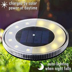 MAGGIFT 8 Pack Solar Disk Lights Outdoor, 12 LED Ground Light, IP68 Waterproof Solar Lights, In-Ground Walkway Deck for Landscape Garden Patio Pathway Lawn Yard Driveway, Warm White