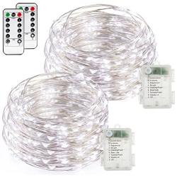 buways Fairy Lights,2-Pack Battery Operated Waterproof Cool White 50 LED Fairy String Lights,16.4ft Silver Wire Light with Remote Control for Christmas Parties,Garden and Home Decoration