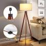 Floor Lamps for Living Room, KINGSO Wood Tripod Floor Lamp, Standing Light Flaxen Lamp Shade with E26 Bulb Base, Floor Lamps for Bedrooms Study Room Office