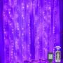 300Leds Window Curtain Lights for Christmas Decoration,9.8x9.8ft Indoor Backdrop Window lights Plug in With Remote Connectable Waterfall Lights Wall Decor for Bedroom,Holiday,Party,Wedding-Purple