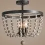 Wood Bead Lighting, Bohemian Semi Flush Ceiling Light Fixture with 3 Light Source, for Entryway, Dining Room, Dark Silver Brushed, 16 inches