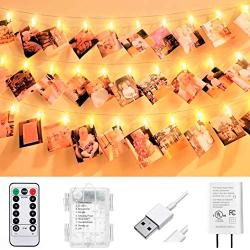 VNSG 40 LED Photo Clip String Lights for Bedroom Wall Decor┃Battery or Plug In┃Fairy Lights to Hang Pictures Christmas Cards, Wedding Photos┃20ft Soft White┃Photo Lights with Clips for Picture Hanging