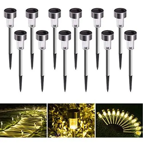 Solar Lights Outdoor, 12 Pack Solar Garden Lights, Stainless Steel Outdoor Solar Lights - Waterproof, Solar Powered Landscape Lighting for Pathway Walkway Driveway Yard & Lawn-Warm White Solar Lights Outdoor, 12 Pack Solar Garden Lights, Stainless Steel Outdoor Solar Lights - Waterproof, Solar Powered Landscape Lighting for Pathway Walkway Driveway Yard & Lawn-Warm White