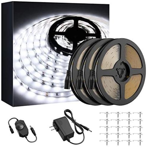 Onforu 49.2ft LED Strip Light, 6000K Daylight White Dimmable Tape Light, 15m 12v Flexible Ribbon Light, 2835 LEDs Rope Lighting for Home, Kitchen, Under Cabinet, Bedroom, Non-Waterproof