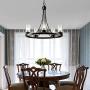 Maxax Industrial Rustic Farmhouse Wagon Wheel Chandelier,5 Lights Round Kitchen Island Light for Living Room Dining Room Farmhouse Kitchen Island,Black Finish