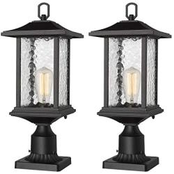 Beionxii Outdoor Post Lights | 2 Pack Exterior Pillar Lantern Pole Lamp with 3'' inch Pier Mount Base, Sand Textured Black Cast Aluminum with Water Glass (8''W x 20.5''H) - A272P-2PK