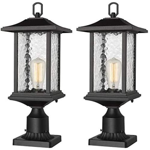 Beionxii Outdoor Post Lights | 2 Pack Exterior Pillar Lantern Pole Lamp with 3'' inch Pier Mount Base, Sand Textured Black Cast Aluminum with Water Glass (8''W x 20.5''H) - A272P-2PK