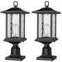 Beionxii Outdoor Post Lights | 2 Pack Exterior Pillar Lantern Pole Lamp with 3'' inch Pier Mount Base, Sand Textured Black Cast Aluminum with Water Glass (8''W x 20.5''H) - A272P-2PK