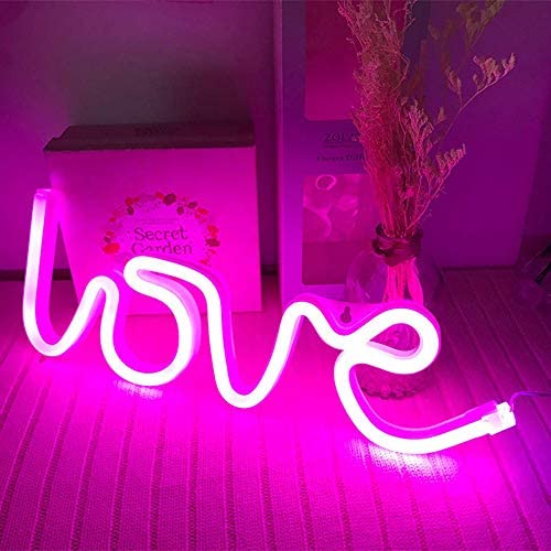 Neon Love Signs Light LED Love Art Dorm Decor Sign-Wall Decor-Table Decor for Valentines Gift Girls Room Kids Room Living Room House Bar Pub Hotel Beach Recreational Battery or USB Powered Light