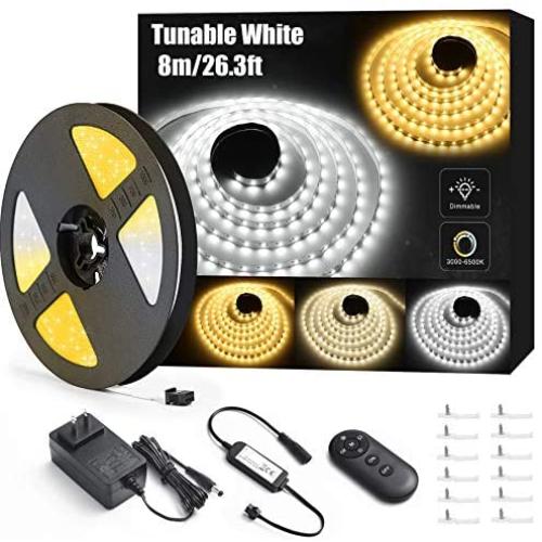 Lyhope LED Strip Lights, 26.3ft Tunable White LED Tape Lights with RF Remote, 24V Dimmable 3000K-6500K 896 LED Christmas Lights for Home Bedroom Kitchen Bar Decoration (Daylight Warm White)