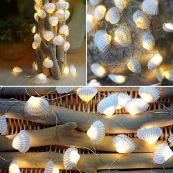 Joyathome Seashell String Lights 13.85ft 40 Warm White Led Waterproof Battery Operated Beach Themed String Lights for Bedroom Wedding Holiday Party Garden Indoor Outdoor Decorations