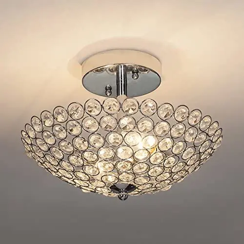 POPILION Modern Design Stainless Steel 2 Light Ceiling Flush Mount Crystal Chandelier Lighting,Crystal Ceiling Light Fixture Suitable for Bedroom, Living Room POPILION Modern Design Stainless Steel 2 Light Ceiling Flush Mount Crystal Chandelier Lighting,Crystal Ceiling Light Fixture Suitable for Bedroom, Living Room