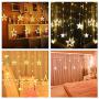 12 Stars 138-LED Lights - Remote Control Star Curtain Fairy Lights with 8 Lighting Modes, Decoration Lights for Bedrooms, Christmas, Weddings, Party (Warm White)