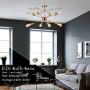 VINLUZ Sputnik Chandelier Contemporary 8 Lights Brushed Brass Modern Pendant lighting Gold Mid Century Ceiling Light Fixture for Dining Room Bed Room Kitchen Room UL Listed