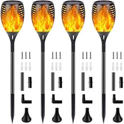 4-Pack Solar Lights Outdoor Christmas Decorative (Larger Size & Super Bright), Upgraded Solar Torch Light with Flickering Flame, Outdoor Waterproof Decoration Lights for Christmas Party Backyard Garden