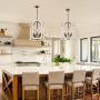 Wood Chandeliers for Dining Rooms, 5-Light Farmhouse Chandelier, Lantern Pendant Lighting for Kitchen Island, Foyer, Living Room, White, 16.5”W x19”H