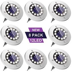 Solar Ground Lights, Upgraded 12 LED Waterproof Solar Disk Lights, In-Ground Solar Lights Outdoor for Patio Pathway Garden Lawn Yard Driveway Deck Walkway (8 Pack White)