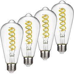 EMITTING ST19(ST58) 6W Vintage Edison LED Bulb,Daylight White 5000K, Antique Flexible Spiral LED Filament Light Bulb, Dimmable 600lm, 6W Equivalent to 60W, E26 Base, Clear Glass(ST58-6W- 5000K-4 Pack)