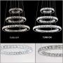 MEEROSEE LED Crystal Chandelier Lighting Ceiling Lights Fixture Contemporary Adjustable Stainless Steel 3 Rings Light for Living Room Bedroom Dining Room D19.7''+15.7''+11.8''