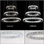 MEEROSEE LED Crystal Chandelier Lighting Ceiling Lights Fixture Contemporary Adjustable Stainless Steel 3 Rings Light for Living Room Bedroom Dining Room D19.7''+15.7''+11.8''