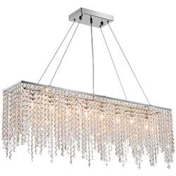 7PM Rectangular Chandelier Crystals Luxury Hanging Pendant Light for Dining Room Kitchen Island