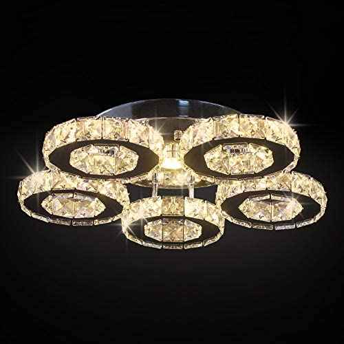 Modern Big Crystal Ceiling Light LED Chandelier Five Ring Pendant Light for Dinning Room Bedroom Kitchen(Warm White)