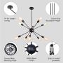 PUMING 10 Lights Black Sputnik Chandelier Modern Pendant Lighting Flush Mount Mid-Century Fixture Hanging Lamp for Bedroom Kitchen Dining Room