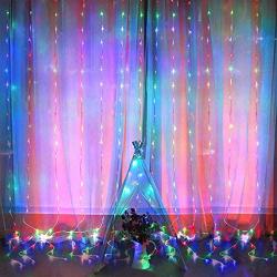 Curtain Lights, 8 Modes Fairy Lights String with Remote Controller, IP64 Waterproof, USB Plug in Twinkle Lights for Weddings, Parties, Backdrop, Wall Decorations, 300 Led（ 9.8x9.8Ft, Multicolor）