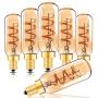 Dimmable T6 Led Bulb Genixgreen Candelabra Led 2200K Amber Glass 150lm 3W E12 T25 Eye Protection Led Filament Bulb CRI 90+ Edison Bulb Equivalent 25W Decorative Lights Bulb for Home Bedroom Pack of 6