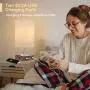 DEEPLITE Table Lamp Bedside Nightstand Lamp with Dual USB Ports and Outlet, Modern Desk Lamp with Brown Wooden Base Fabric Shade, Ambient Light for Bedroom, Living Room, Gust Room, Office (Square)