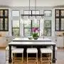 Modern Farmhouse Eight-Light Dining Room Lighting Fixtures, Rectangular Kitchen Lights Ceiling Hanging Light, Simplicity Modern Chandeliers Black Pendant Light with Seeded Glass Shades