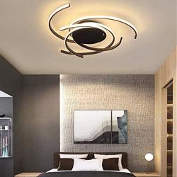 Modern LED Dimmable Ceiling Light with Remote Control Kitchen Island Lamp Dining Table Creative Spiral Flower Shape Design Metal Acrylic Ceiling Chandelier Lighting for Living Room Bedroom light Black