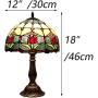 Bieye L10639 Tulip Flower Tiffany Style Stained Glass Table Lamp Night Light with 12 inches Wide Lampshade Metal Base for Bedside Bedroom Living Room, 18 inches Tall