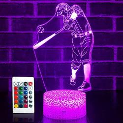 SETIFUNI Baseball Gifts Baseball Lamp Kids Night Light 16 Colors Changing with Remote 3D Optical Illusion Bedside Lamp as Christmas Gifts Birthday Gifts for Boys