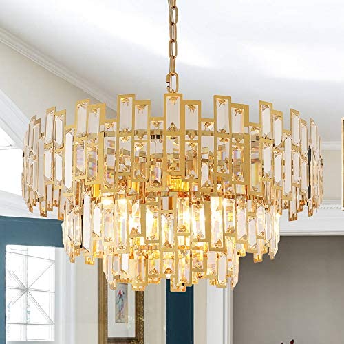 ANTILISHA Gold Chandeliers Modern Crystal Chandelier for Dining Rooms Bedroom Foyer Entryway Ceiling Hanging Pendant Chandelier Light Fixture Lamp 24.5