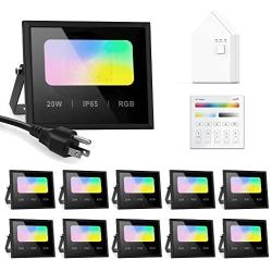 Zglon LED Flood Lights RGB Color Changing 100W Equivalent Outdoor, 20W Bluetooth Mesh Smart Floodlights RGB APP Control,Grouping，IP65 Waterproof, Timing, 2700K&16 Million Colors, 10pack