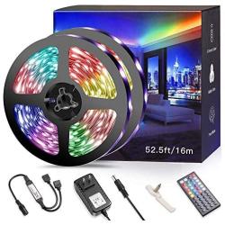 52.5ft RGB LED Strip Light Kits for Bedroom, Dimmable Color Changing LED Tape with 44Key RF Remote, Flexible 480 Premium 5050 LEDs LED Ribbon, Kitchen Bar Cabinet Home Lighting, UL Listed Power Supply