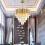 LITFAD 5-Tier Crystal Hanging Chandelier Modern Design Metal Chandelier Pendant Light LED Ceiling Hanging Light in Gold for Living Room Dining Room Bedroom Restaurant