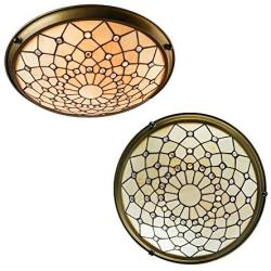 LITFAD Tiffany Style LED Ceiling Lamp Metal Decor Beige Stained Glass Three-Light Semi Flush Mount Ceiling Light Pendant Lighting for Dining Room Bedroom Corridor - 16.5'' (42 cm)