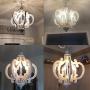 Cottage Chic Crown Distressed White Wood Chandelier, 6-Light Farmhouse Chandelier, French Country Handmade Wood Pendant Light Fixture for Dining Room, Kitchen, Living Room, Bedroom, Foyer and Entryway