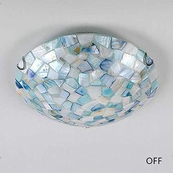 VinDeng Glass Blue Ceiling light Flush mount, E26 2-lights Tiffany style Ceiling lamp With Shell Decor Mediterranean Round Light fixture For Bedroom Dining room Restaurant-30CM