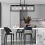 Sivilynus Black Chandelier Dining Room Lighting Fixtures Hanging Black 6 Light Farmhouse Kitchen Island Cage with Glass Shade Adjustable Rods Industrial Rustic Ceiling Pendant Lighting