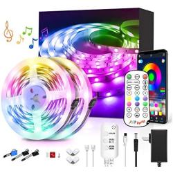 65.6ft LED Strip Lights with 24-Key Remote RGB Color Changing SMD 5050 LED Lights for Bedroom, Dorm Rooms, Kitchen, Home Decoration(65.6Ft APP+ Remote+ Mic Control)