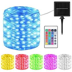 Solar String Lights, Colorful 100 LED Lamp Beads Waterproof Solar Fairy Lights with Remote Control, Timer Outdoor String Lights Decorations for Gardens, Yard, Patio, Deck, Party, Wedding (16colors)