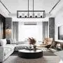 XILICON Black Linear Chandeliers for Dining Rooms,Kitchen Island Farmhouse Lighting Fixture Industrial Rustic Ceiling Hanging 5 Light Modern Pendant Light with Glass Shade